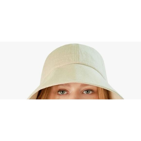 Women Men Cream Round Bucket Hat Cotton Sun Beach Fishing Travel Brimmed Shade - Picture 9 of 15